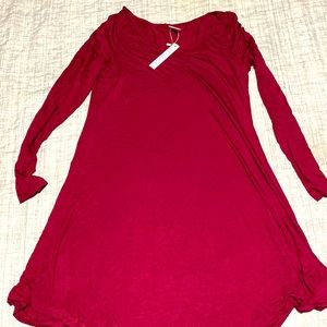 Long sleeve medium maroon dress, mid knee length